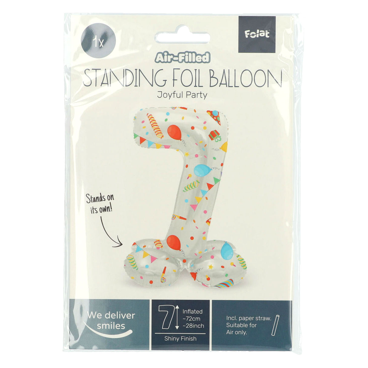 Folat bv stehender Folienballon „Frohe Party“ Nummer 7 – 72 cm
