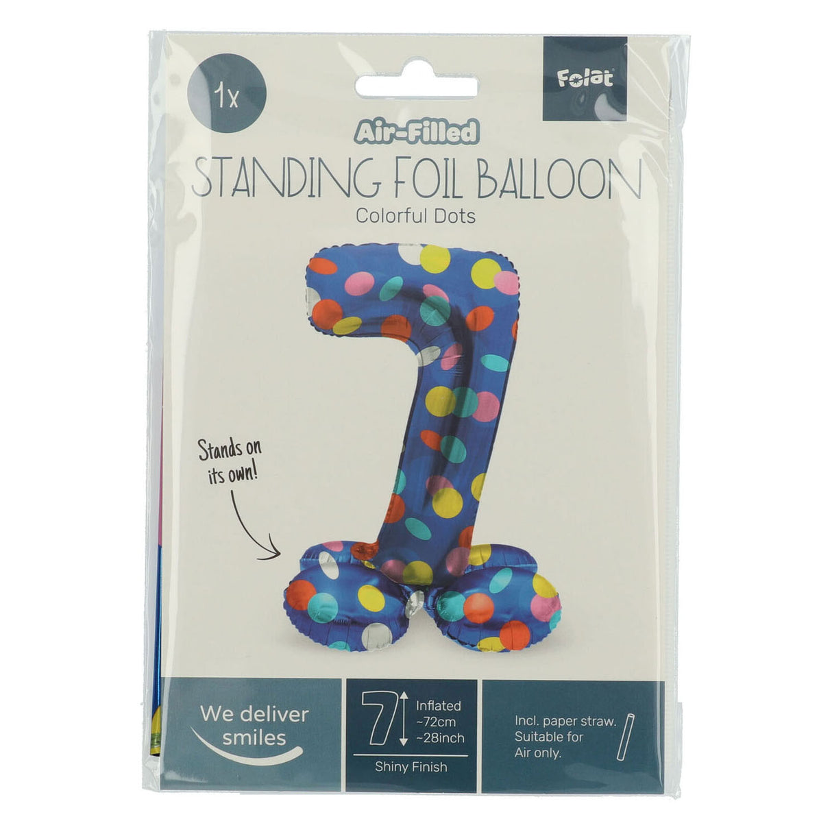 Folat bv stehender Folienballon bunte Punkte Nummer 7 – 72 cm
