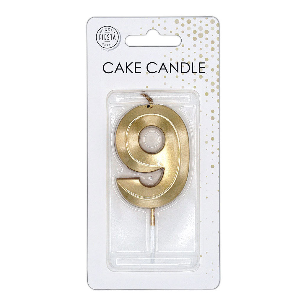 Globos taartkaars 6cm metallic goud no. 9