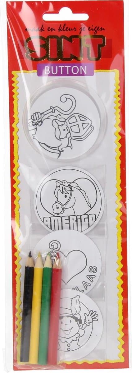 Einen Sinterklaas-Knopf mit einem Durchmesser von 6 cm anfertigen, inklusive Buntstiften