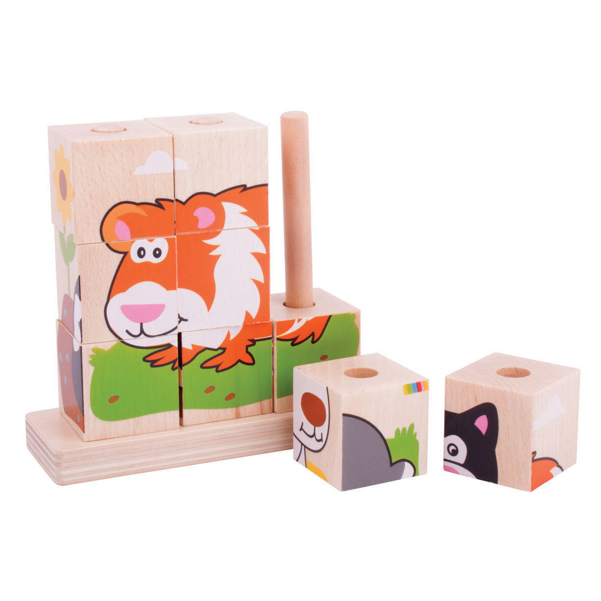 Bigjigs Holzblock-Puzzle Haustiere, 10-tlg.