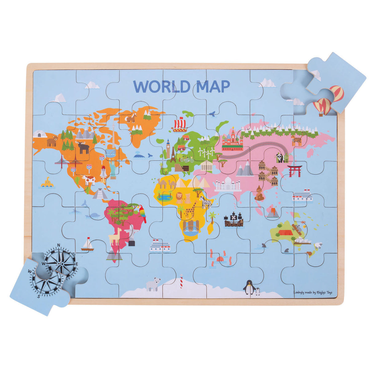 Bigjigs Holz-Weltkartenpuzzle, 35 Teile.