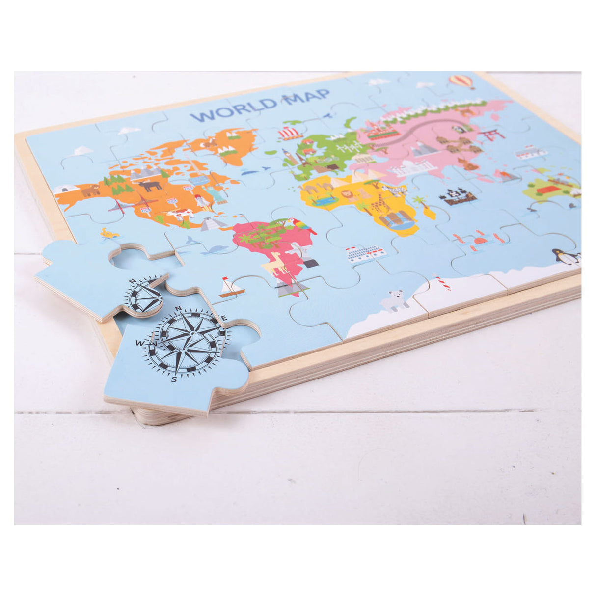 Bigjigs Holz-Weltkartenpuzzle, 35 Teile.