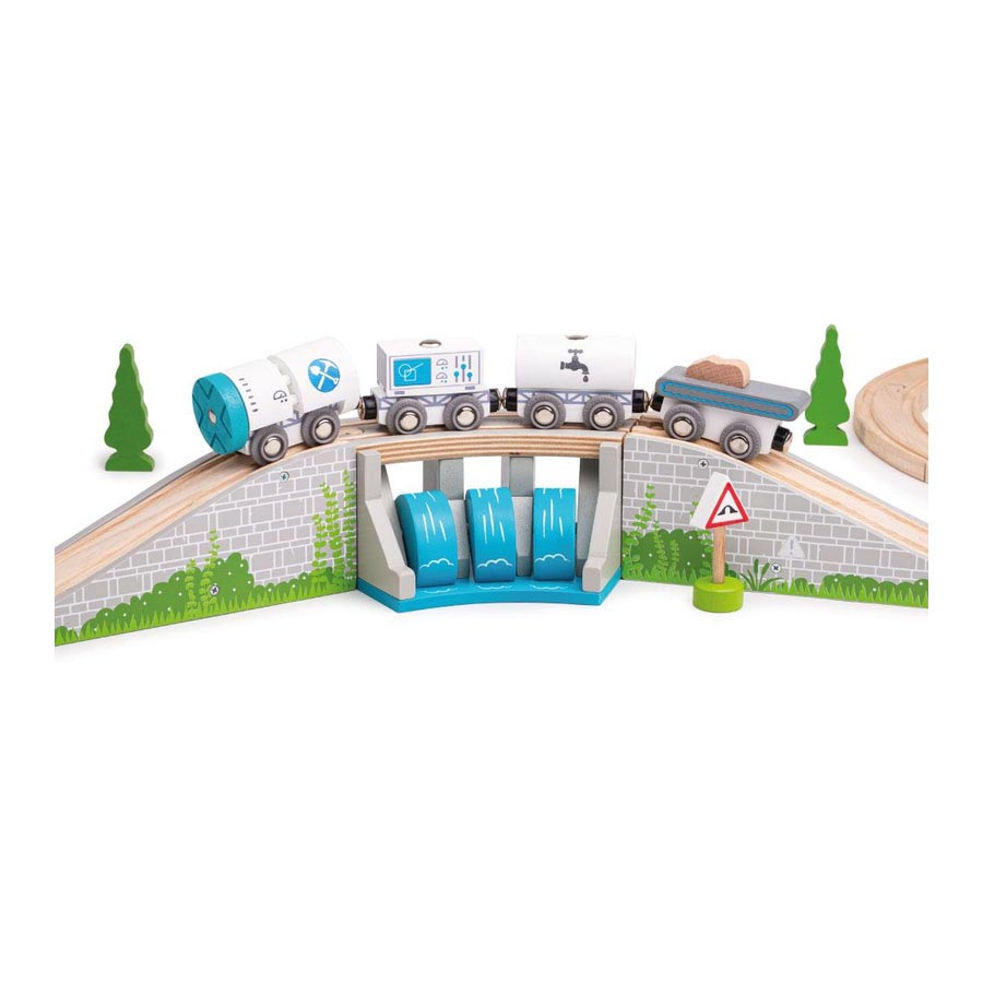Bigjigs Holzschienen - Brücke mit Wasserfall