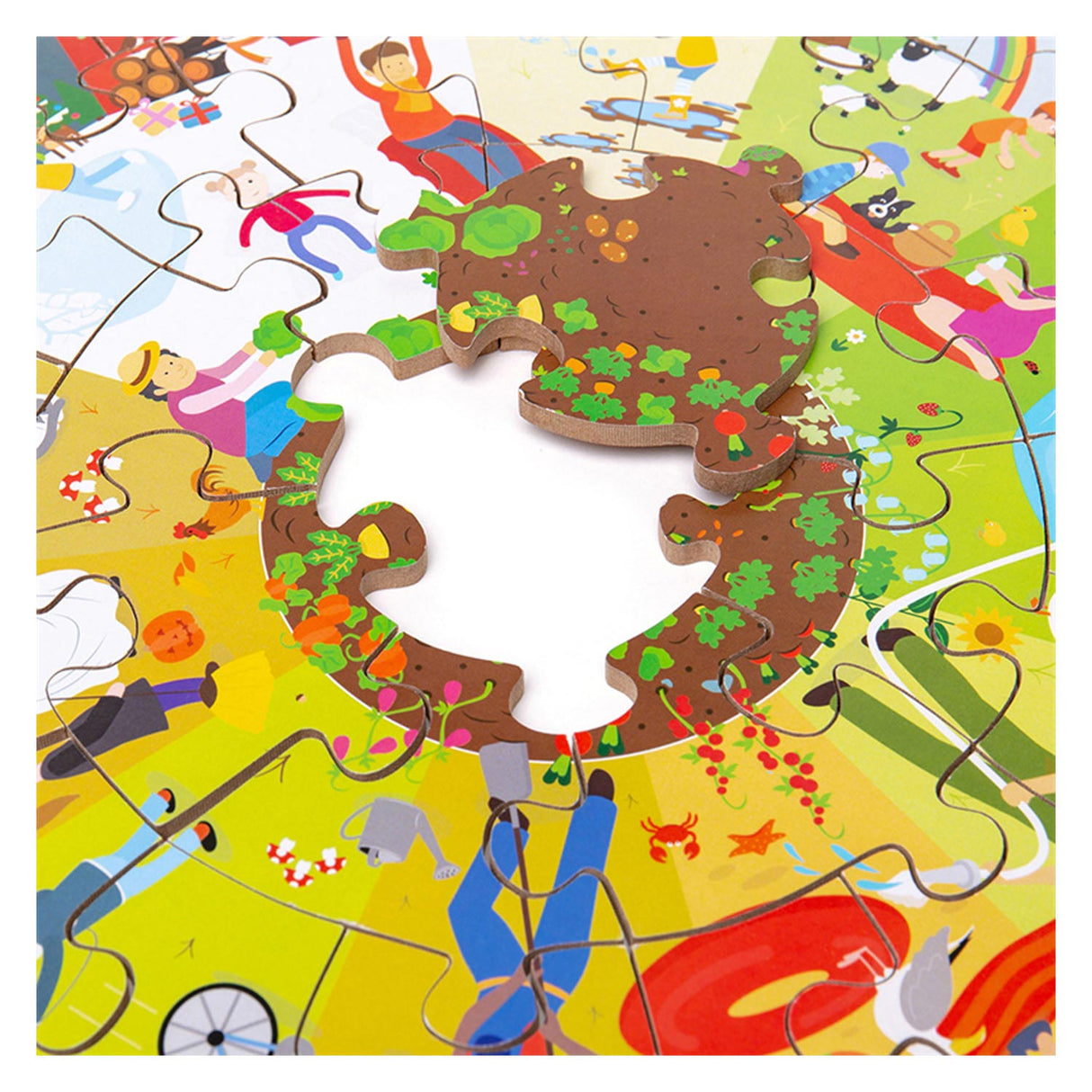 Bigjigs Holz-Jahreszeiten-Bodenpuzzle rund, 50-tlg.