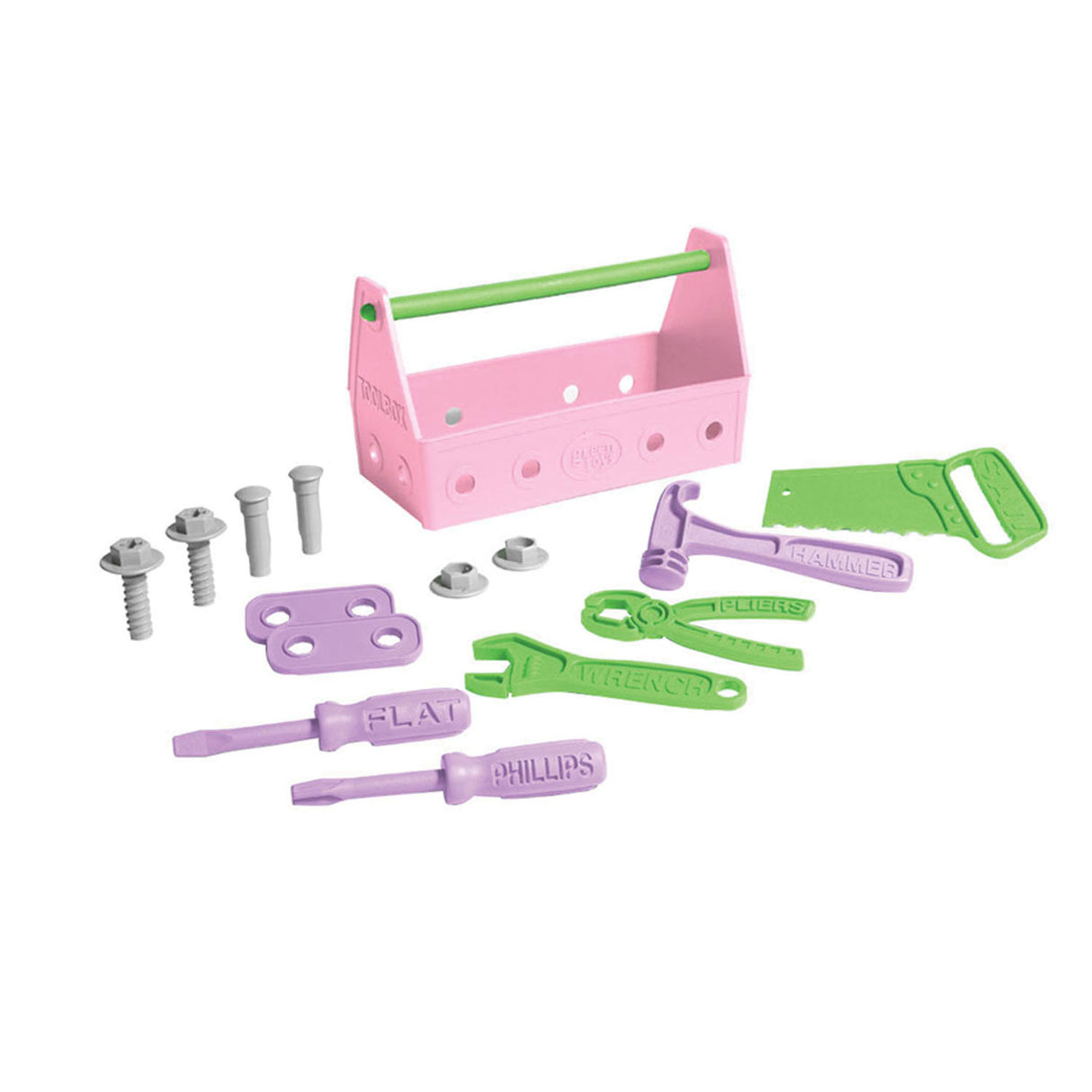 Grüner Spielzeug-Werkzeugkasten rosa