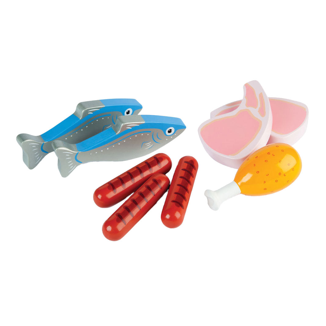 Tidlo Holzspielfutter Fleisch und Fisch in Box, 8 Stück.