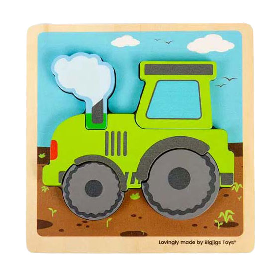 Bigjigs Holzeinlegepuzzle Traktor mit herausnehmbaren Formen, 5-tlg.