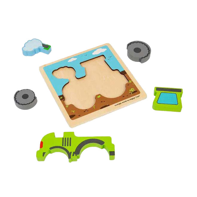 Bigjigs Holzeinlegepuzzle Traktor mit herausnehmbaren Formen, 5-tlg.