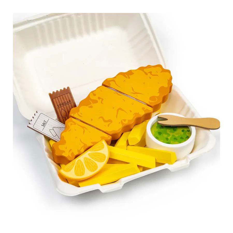 Bigjigs Fish and Chips-Spielset aus Holz, 26-teilig.