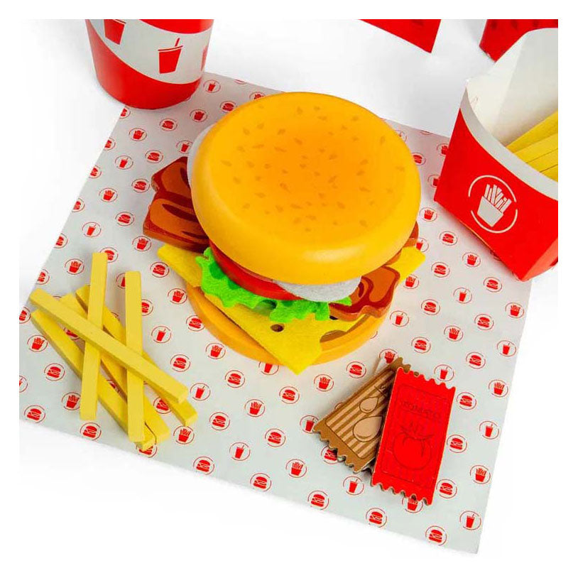 Bigjigs Holz-Burger- und Pommes-Set, 48-teilig.