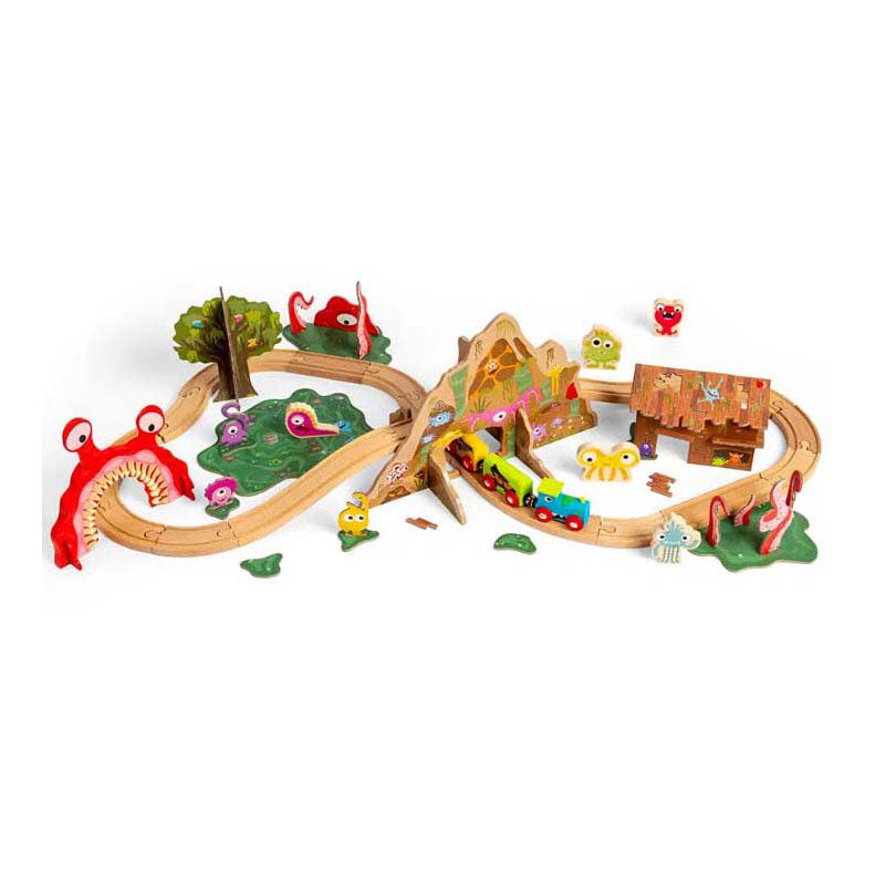 Bigjigs Monstereisenbahn-Set aus Holz, 50-teilig.
