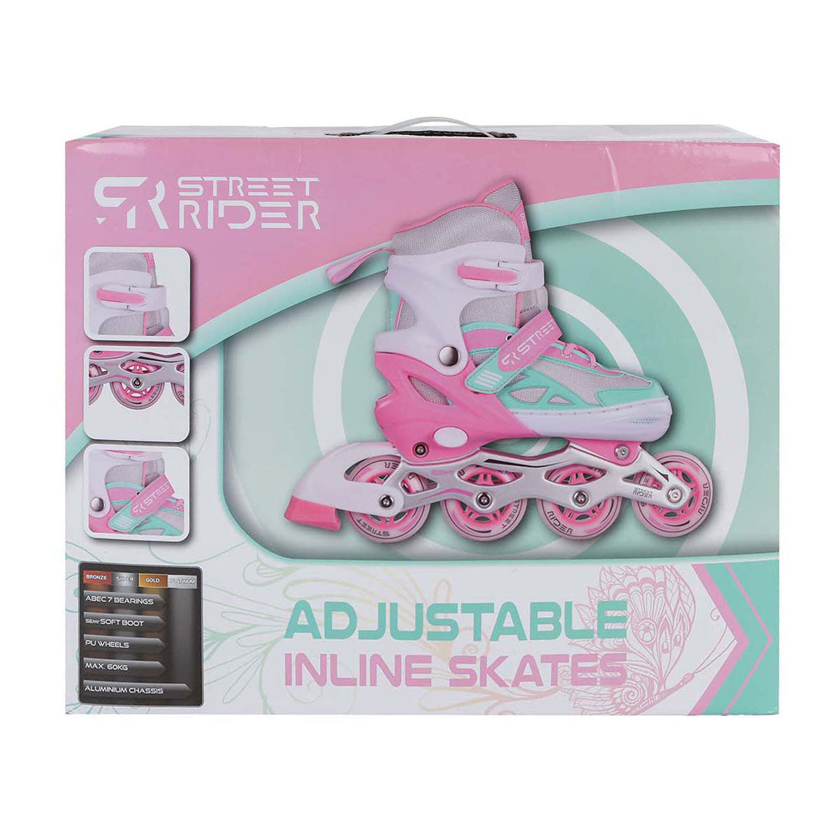 Street Rider Inlineskates rosa grün verstellbar, Größe 37-40