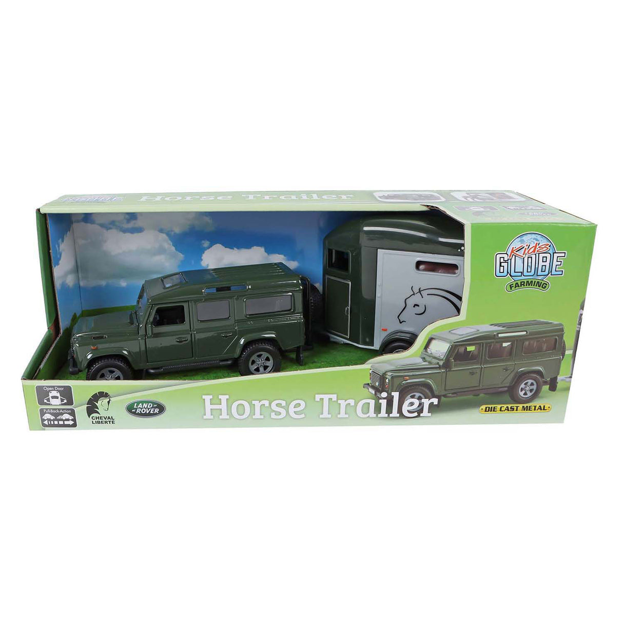 Kinderglobus Land Rover mit Cheval Liberte-Pferdeanhänger – 28 cm