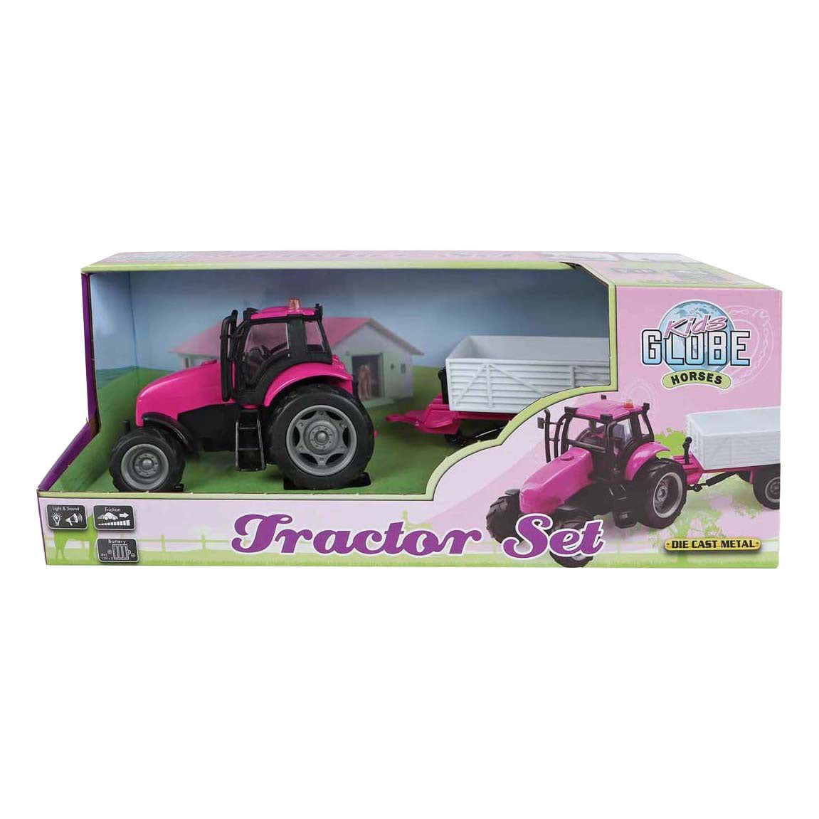 Kinder-Globus-Traktor mit Anhänger, der mit Licht und Ton ausgestattet ist – 25 cm