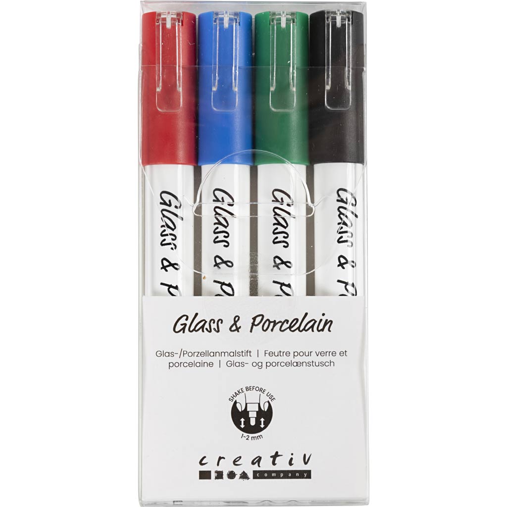 Creativ Company Glas- und Porzellanmarker farbig, 4 Stk.