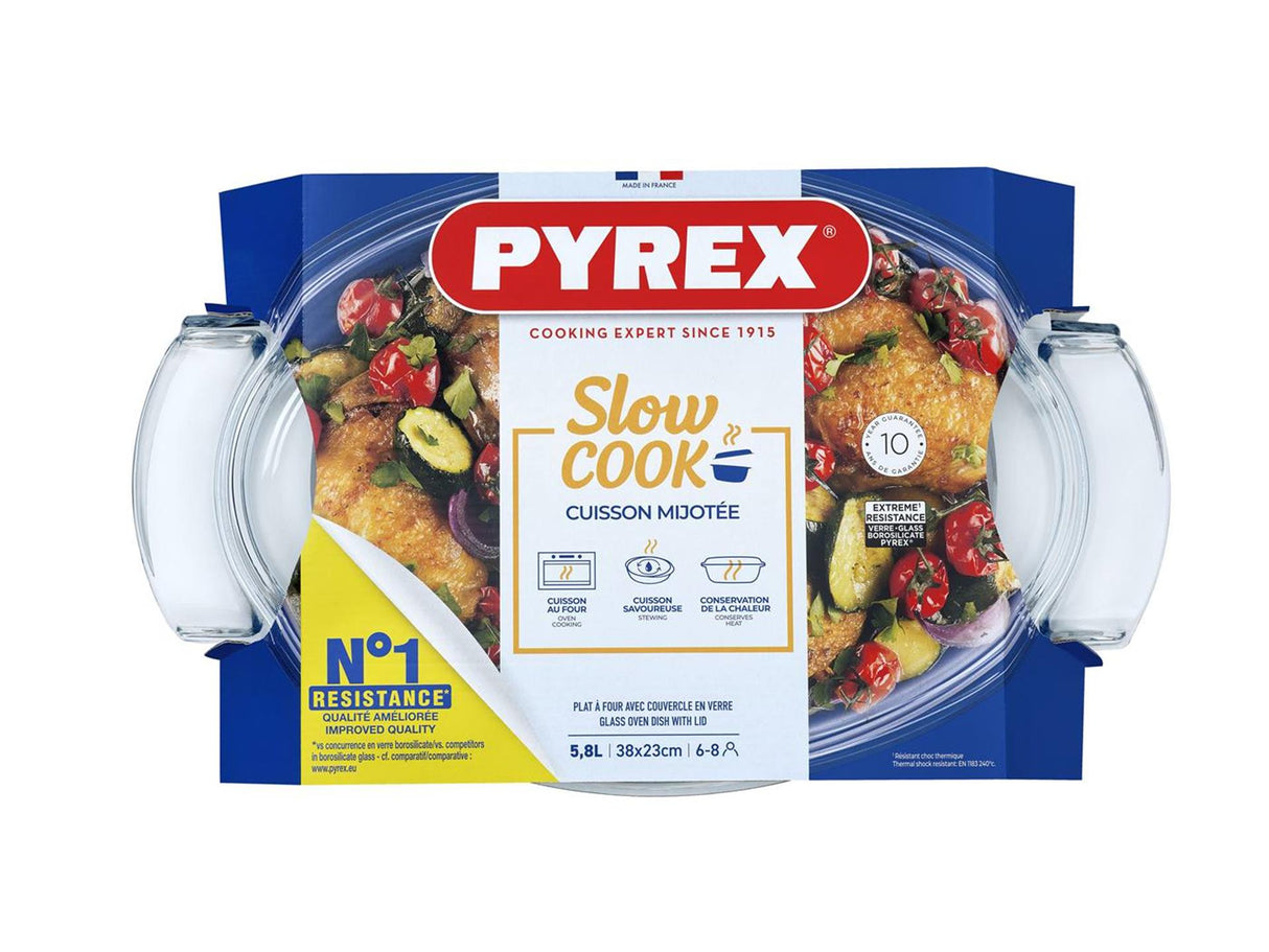 Pyrex Essential ovale Schale mit Deckel aus Glas, 38 x 23 cm, 5,8 l
