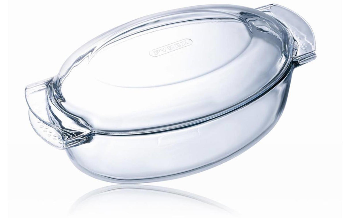 Pyrex Essential ovale Schale mit Deckel aus Glas, 38 x 23 cm, 5,8 l