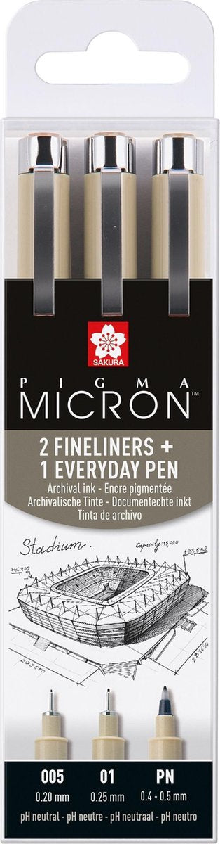 Sakura Pigma Micron Federmäppchen 3 Fineliner schwarz 005-01-pn Bogen.