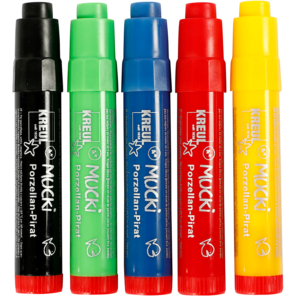 Kreul Glas-Porzellan-Marker, Strichstärke 2-5 mm, verschiedene Farben, 5 Stück, 1 Box