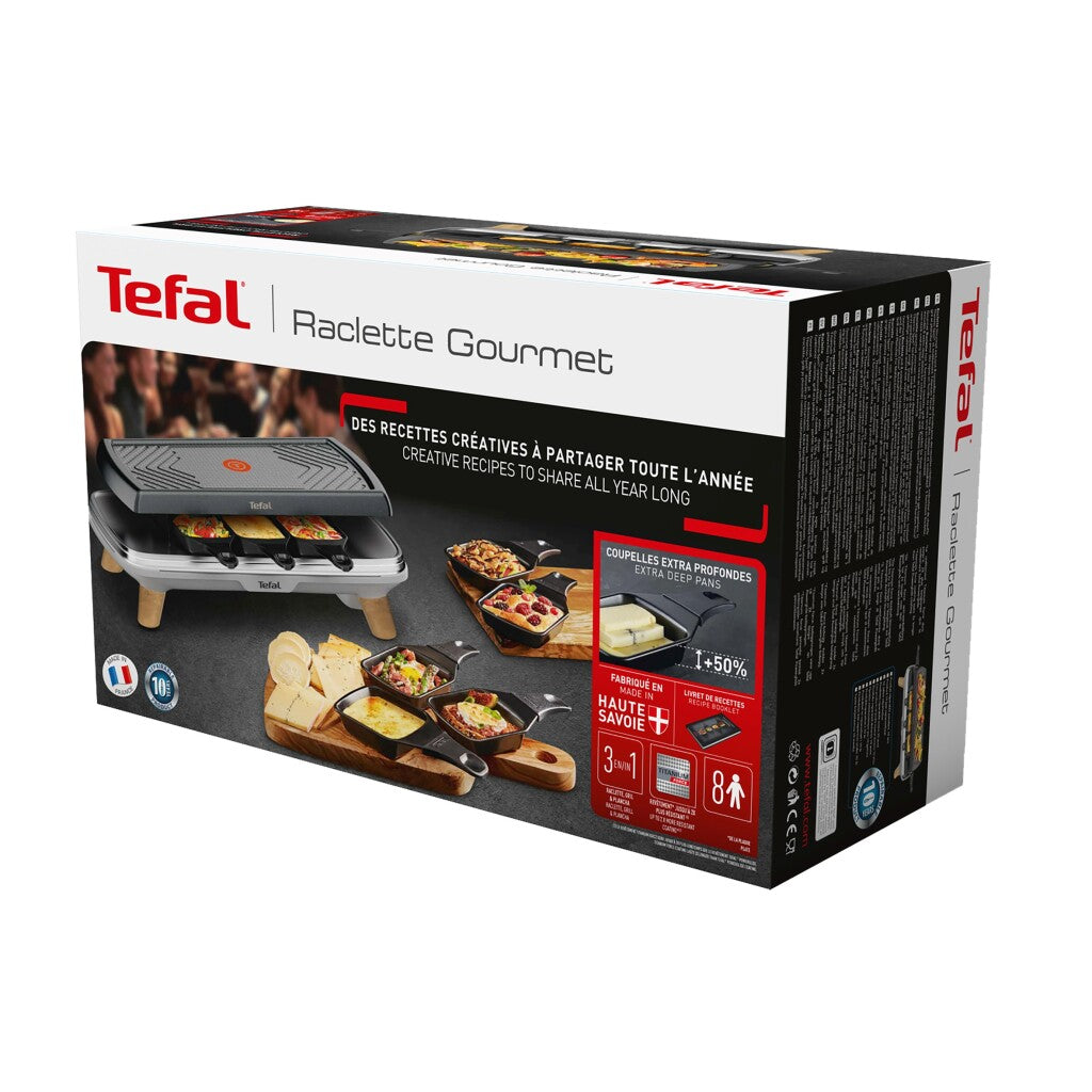 Tefal Tefal RE610D 3in1 Raclette für 8 Personen, schwarzes Edelstahlholz