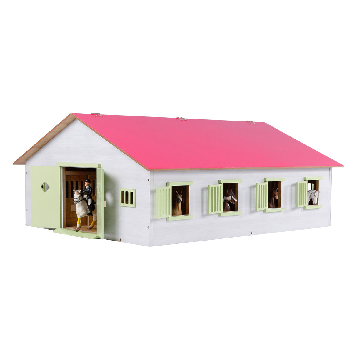 Kinderglobus Pferdestall rosa mit 7 Boxen, 1:24