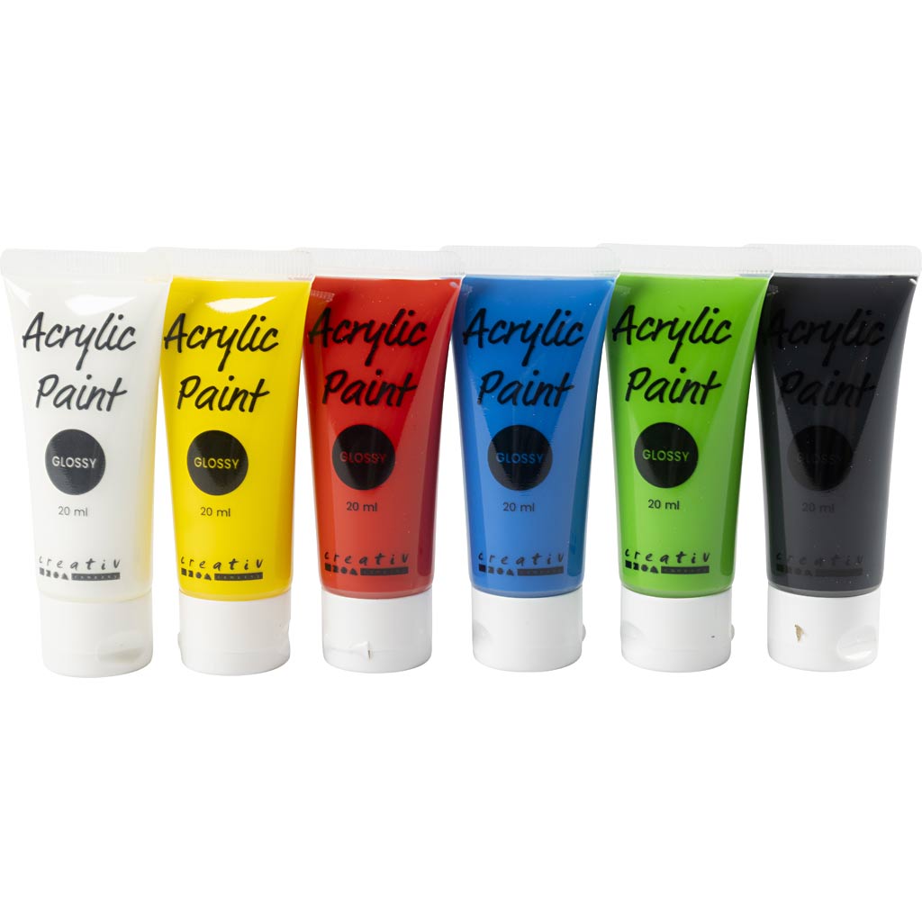 Creativ Company Acrylfarbe für Kidneren Glossy Standard Colors, 6x20ml
