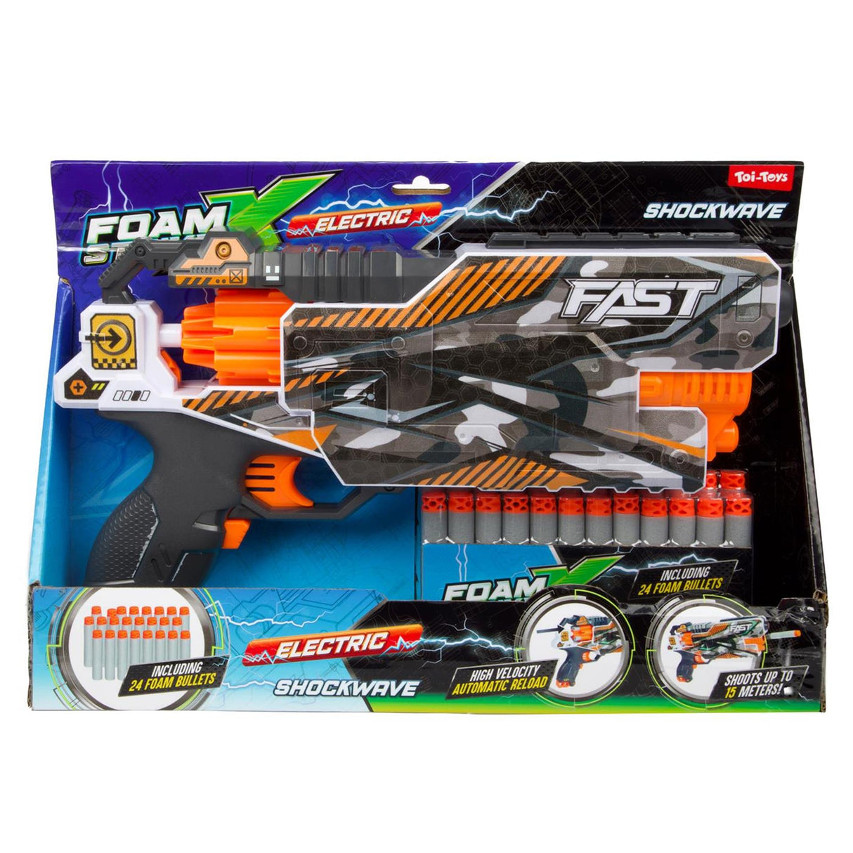 Toi-toys Foam Strikex elektrische Schießpistole Shockwave mit 24 Schaumstoffpfeilen