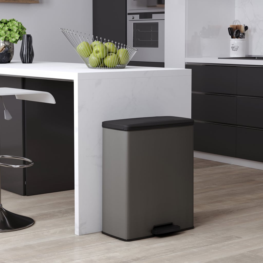 Hurver Pedal Bin Deco Duo 26+26 l Kühlung grau