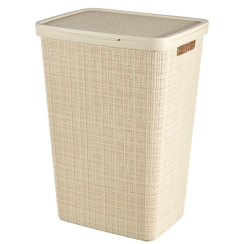 Curver Wäschekorb mit Deckel, Jute-Optik, 58 l, Creme