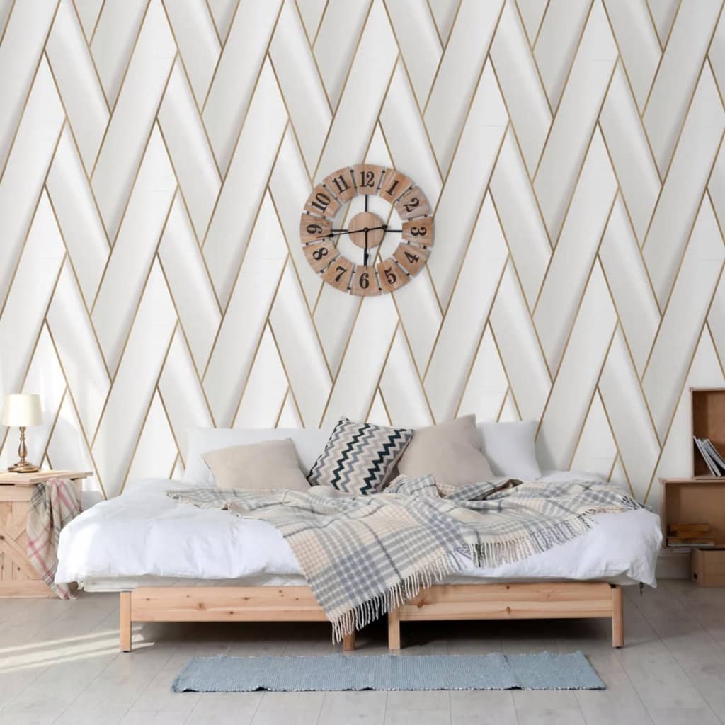 Niederländische Wandverkleidung Tapete Geometrische Weiß und Goldfarbe