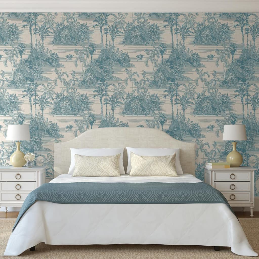 Niederländische Wandverkleidung Tapete Tropical Beige und Hellblau