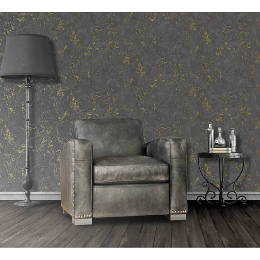 Niederländische Wandverkleidung Wallpaper Marmor Schwarz und Gold