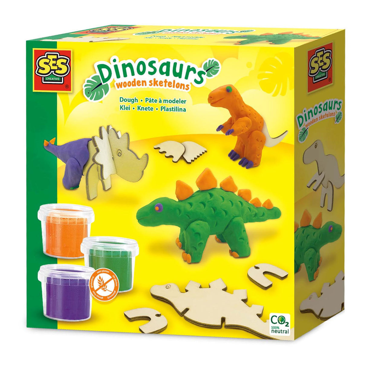 Ses Ton-Dinosaurier-Holzskelette – 3 Tontöpfe