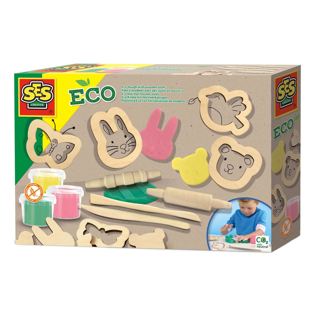 Ses Creative Ses Eco Clay mit Holzwerkzeugen – 3 Tontöpfe