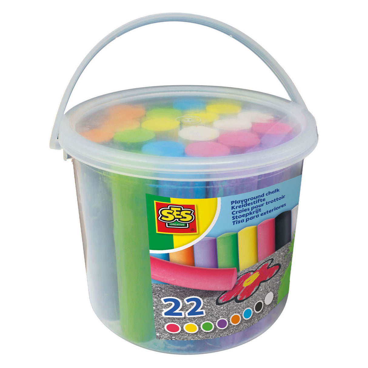 Ses Creative Ses – Gehweg-Kreideeimer – 22 Stück – 8 Farben, darunter Schwarz – regt die Kreativität an