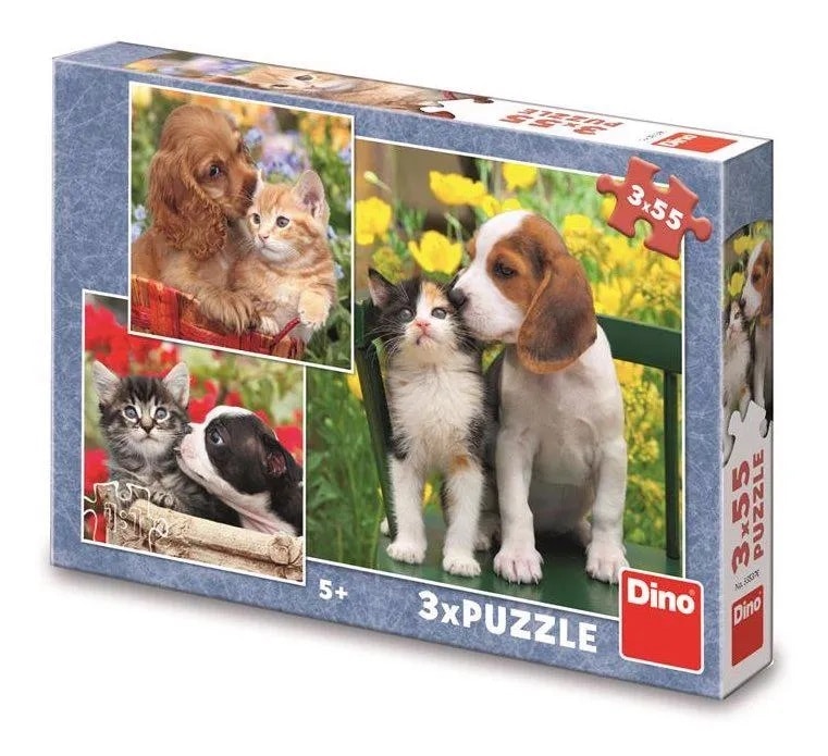Dinotoys Dino-Puzzle - Katze und Hund - 3 x 55 Teile