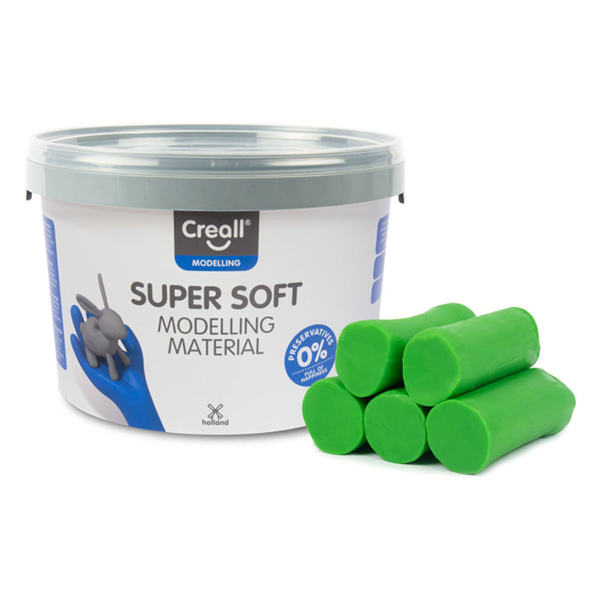 Creall superweiche Modelliermasse – grün – wiederverschließbarer Eimer – 1750 Gramm – glutenfrei – hergestellt in den Niederlanden