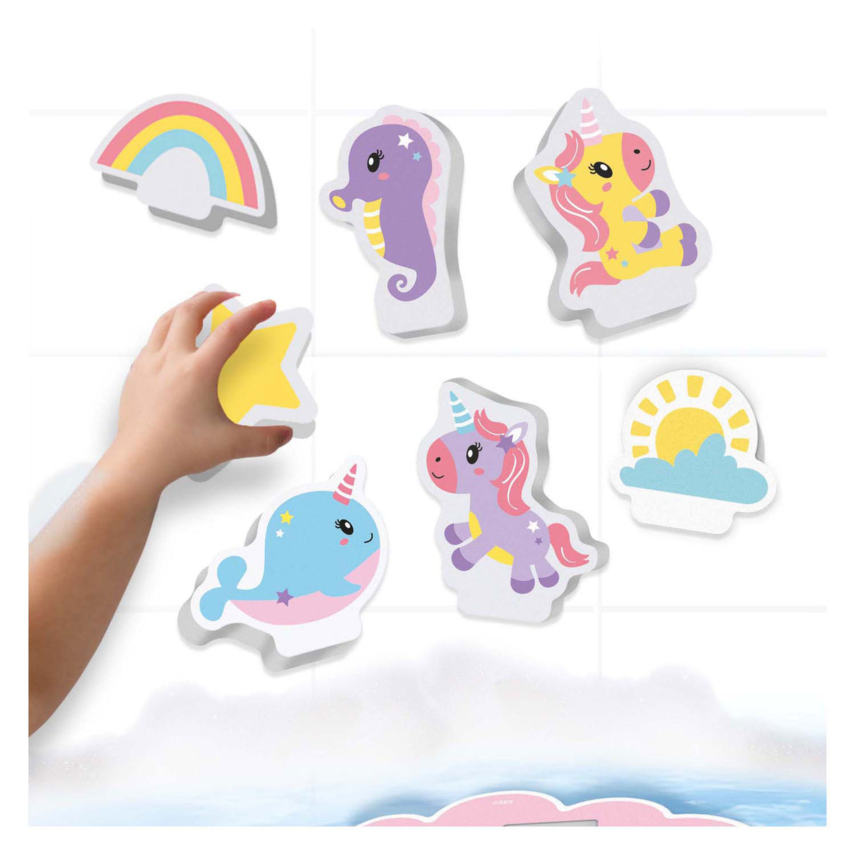 Ses kreativ – kleine Talente – Einhorn-Badeinsel – Schaumstoff-Einhörner – schwimmendes Badespielzeug – regt die Fantasie an – kreatives Spielen – Baby-Badespielzeug – Einhorn-Spielzeug