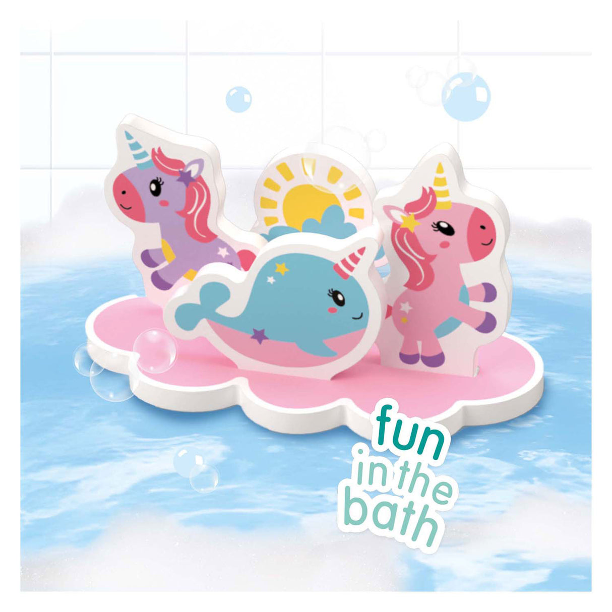 Ses kreativ – kleine Talente – Einhorn-Badeinsel – Schaumstoff-Einhörner – schwimmendes Badespielzeug – regt die Fantasie an – kreatives Spielen – Baby-Badespielzeug – Einhorn-Spielzeug