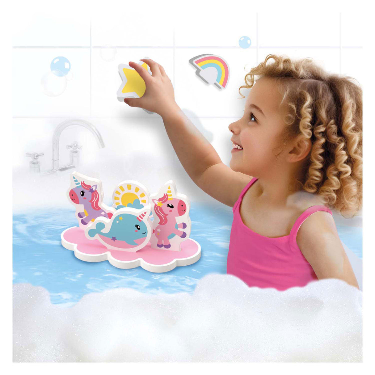 Ses kreativ – kleine Talente – Einhorn-Badeinsel – Schaumstoff-Einhörner – schwimmendes Badespielzeug – regt die Fantasie an – kreatives Spielen – Baby-Badespielzeug – Einhorn-Spielzeug