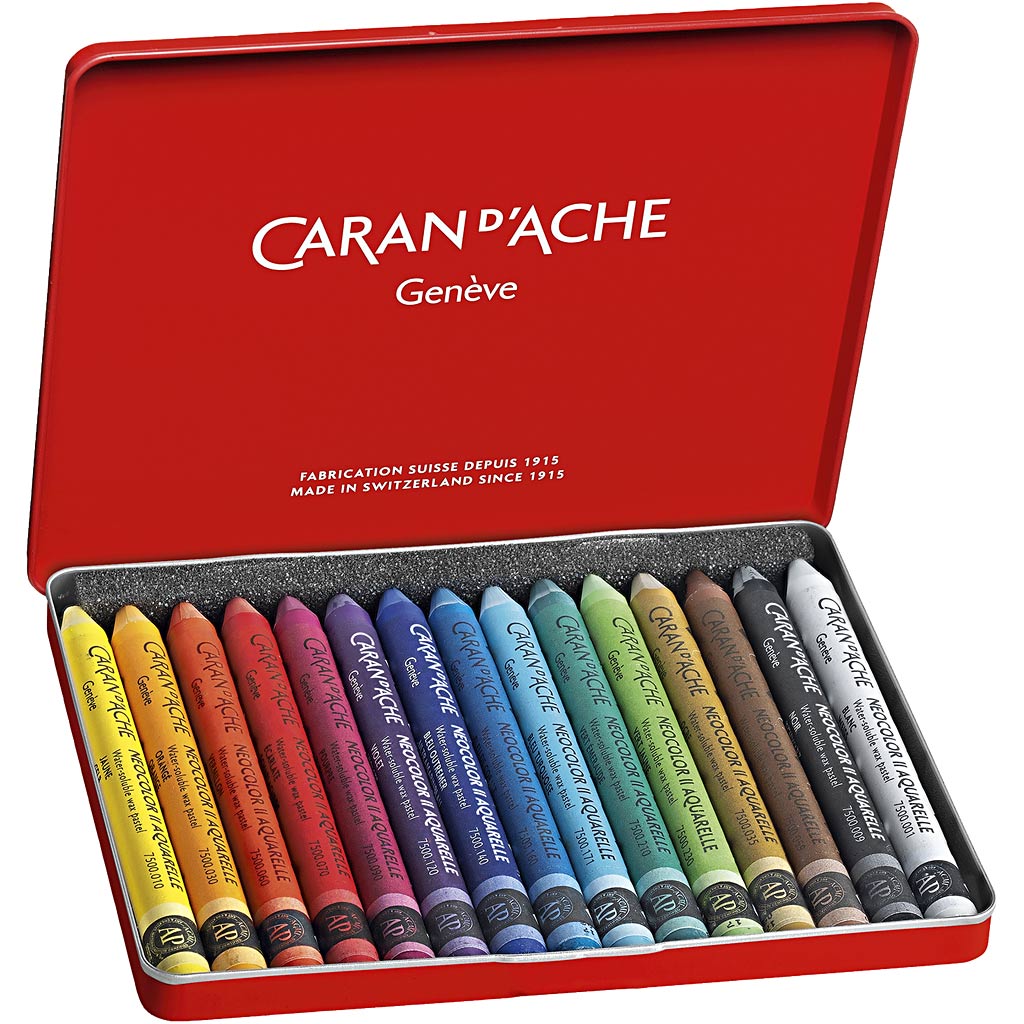 Caran Dache Caran d'Ache Neocolor II, L: 10 cm, Stärke 8,5 mm, verschiedene Farben, 15 Stück 1 Box