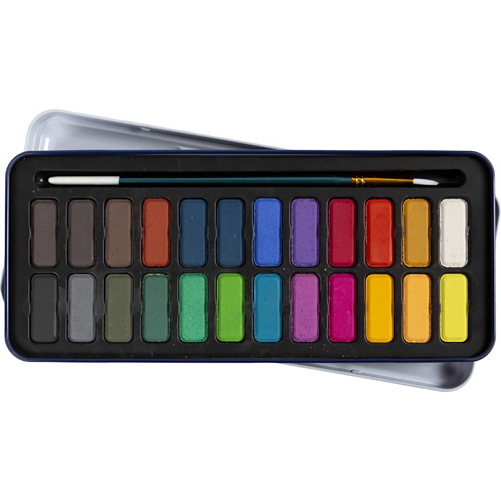 Creativ Company Aquarell-Set, Größe 12x30 mm, verschiedene Farben, 24 Farben 1 Box