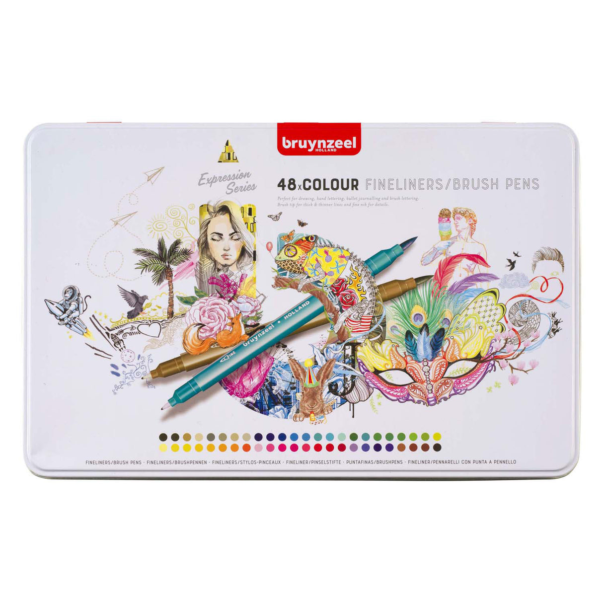 Bruynzeel Creatives Fineliner-Pinselstift-Set, 48 Farben