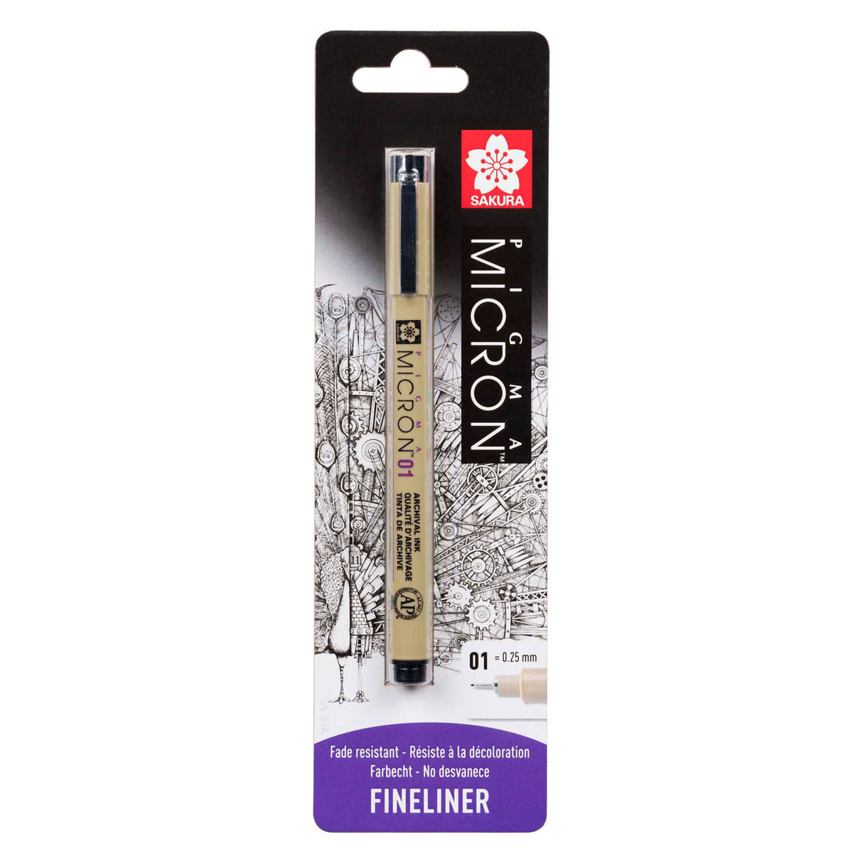 Sakura Blisterkarte Pigma Micron 01 0,25 mm schwarz, 1 Stück