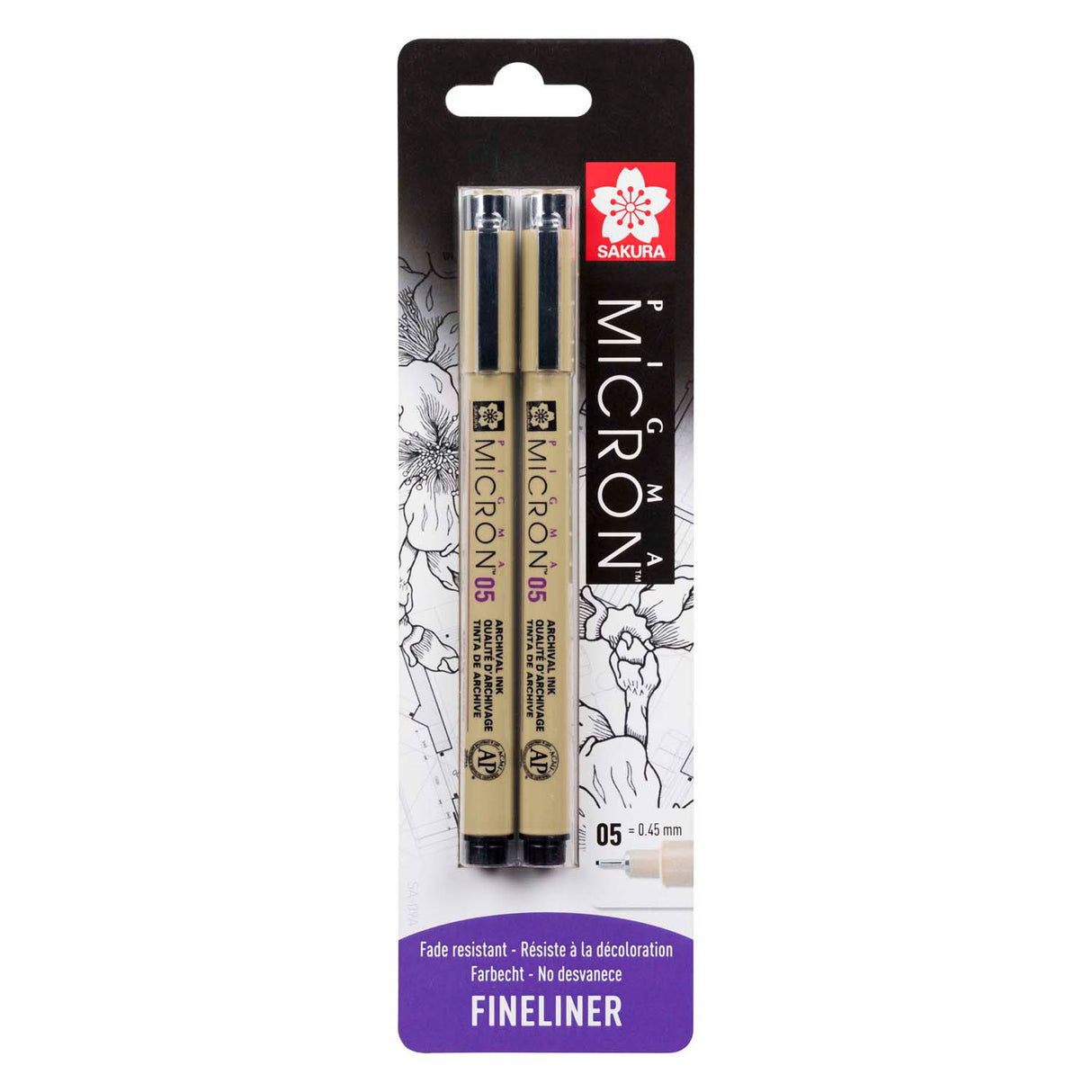 Sakura Blisterkarte Pigma Micron 05 0,45 mm schwarz, 2 Stück
