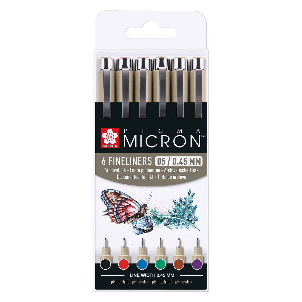 Sakura Pigma Micron 05 Federmäppchen mit 6 Grundfarben