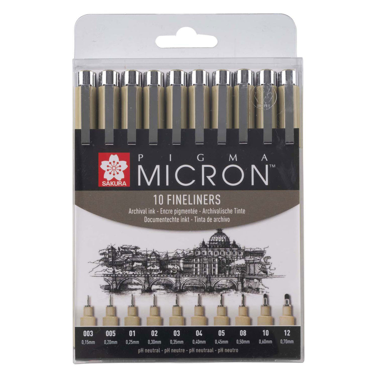 Sakura Pigma Micron Federmäppchen 10 Fineliner schwarz