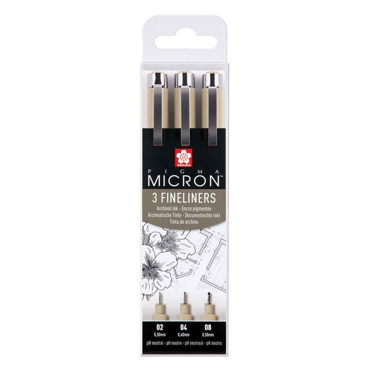 Sakura Pigma Micron Fineliner-Etui – 3 Fineliner – Schwarz