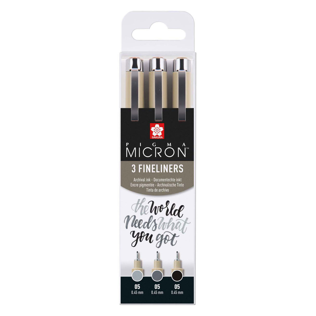 Sakura Pigma Micron 05 Fineliner-Set, 3 Stifte, schwarz-grau